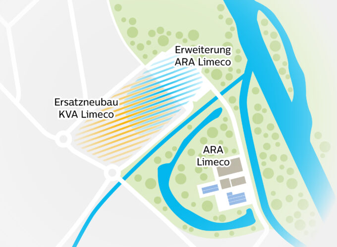 Grafische Darstellung des Limeco Areals und dem Gebiet Antoniloch in Dietikon, welches die Vorstellung im Jahr 2034 darstellt.