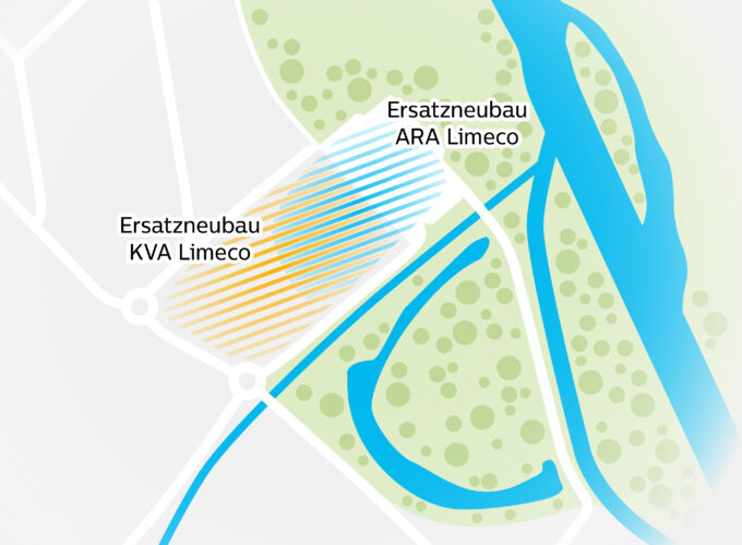 Grafische Darstellung des Limeco Areals und dem Gebiet Antoniloch in Dietikon, welches die Vorstellung im Jahr 2050 darstellt.