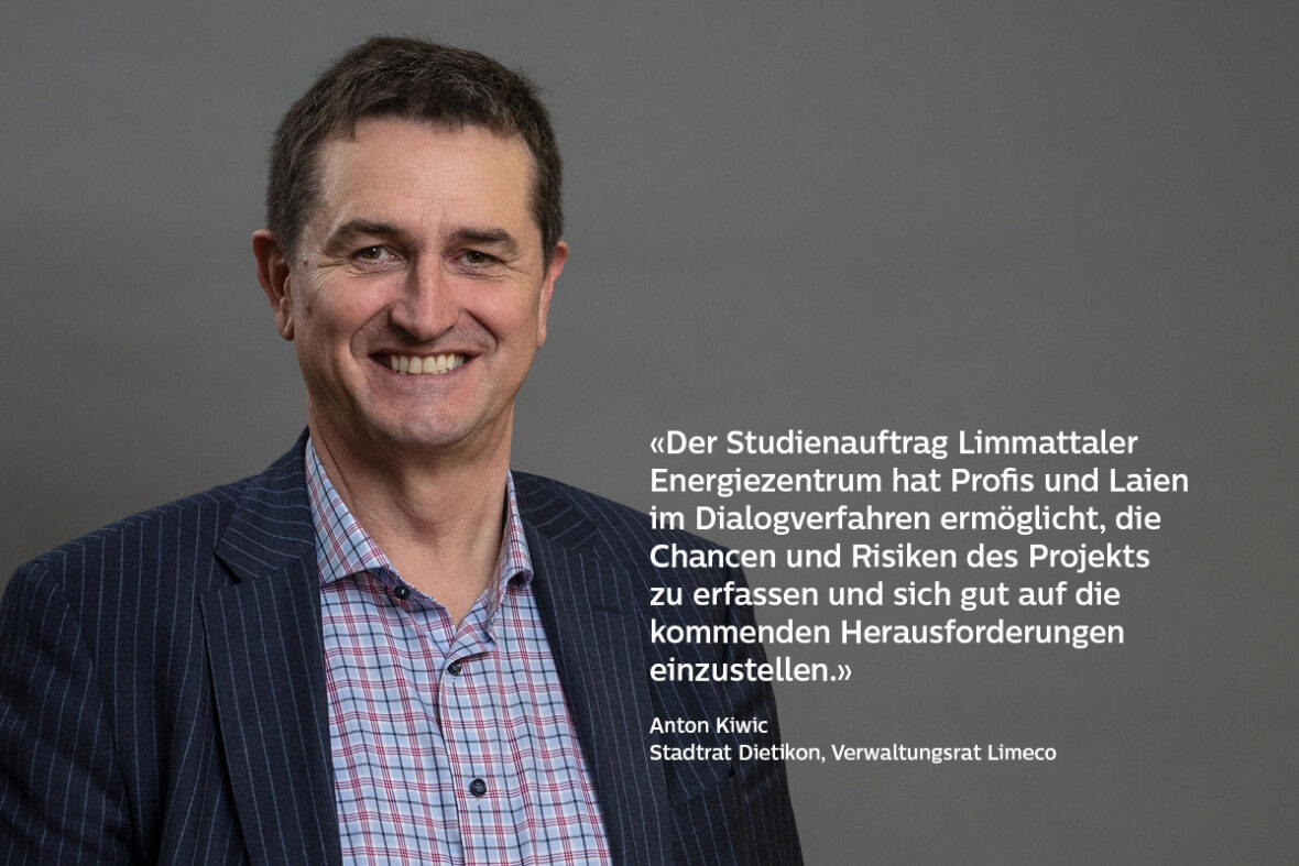 Porträt von Anton Kiwic , Stadtrat Dietikon, Verwaltungsrat Limeco und der Quote: «Der Studienauftrag Limmattaler Energiezentrum hat Profis und Laien im Dialogverfahren ermöglicht, die Chancen und Risiken des Projekts zu erfassen und sich gut auf die kommenden Herausforderungen einzustellen.»