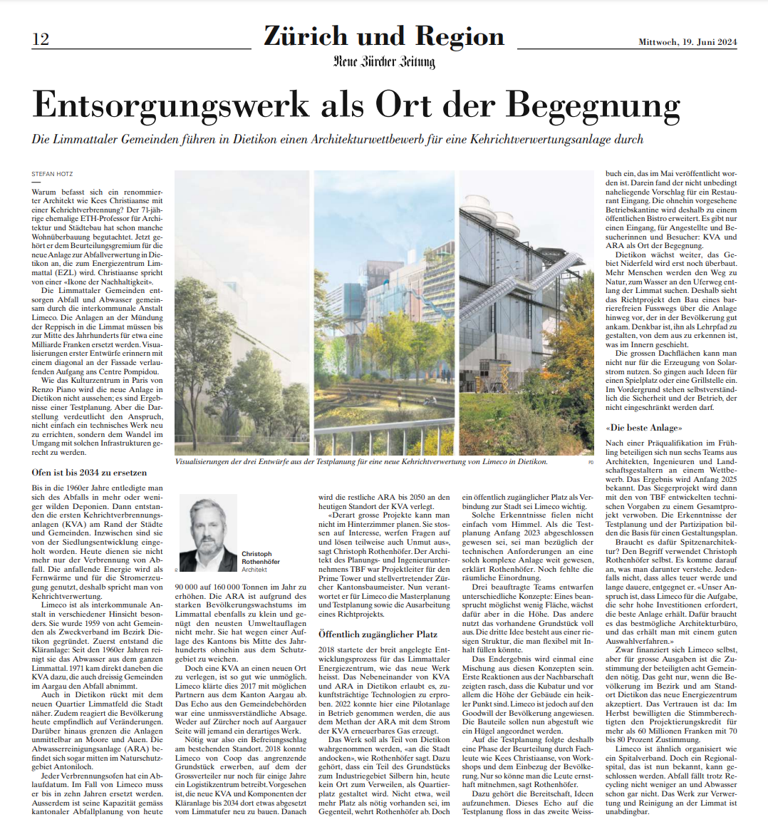 Artikel in der NZZ über das Generationenprojekt LEZ Limmattaler Energiezentrum